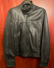 MADE IN ITALY製 スタンドカラーレザージャケット ブラック Mサイズ