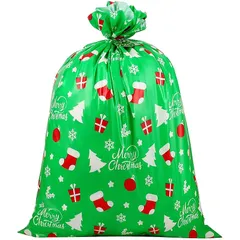 VEYLIN クリスマス ラッピング袋 特大 111×92cm グリーティングバッグ ロープ Thankyouシール 付き (グリーン C)