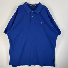 古着 90's/90年代 ポロバイラルフローレン Polo by Ralph Lauren 鹿の子 半袖 ポロシャツ ロゴ 刺繍 2ボタン 大きいサイズ XXL  ブルー 無地 メンズ