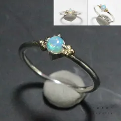 ふわりと遊色が揺れる∮オーストラリア産オパールのK10粒々シルバーリング11号強