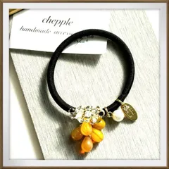No.1304 ハンドメイドヘアゴム　じゃらじゃらじゃらヘアゴム　オリジナルヘアゴム　イエローのヘアゴム　黄色のヘアゴム