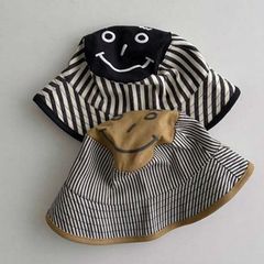 キッズハット 子供帽子【52㎝】ブラック　ブラウン　フェイス柄 秋　アウトドア