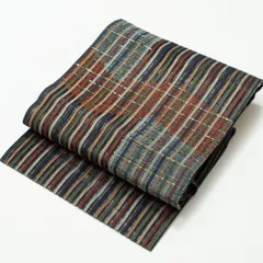 名古屋帯 紗 すかし織 縞 幾何学柄 モダン ダークグレー 盛夏用 正絹 八寸