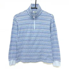 【超美品】ミラショーン 長袖ハイネックシャツ ブルー×白 ハーフジップ ボーダー風 レディース M ゴルフウェア mila schonのサムネイル
