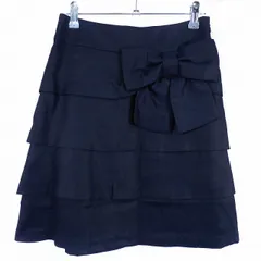 クチュールブローチ COUTURE BROOCH フレアスカート ミニ ティアード リボン サイドファスナー 無地 36 紺 ネイビー ボトムス /T2