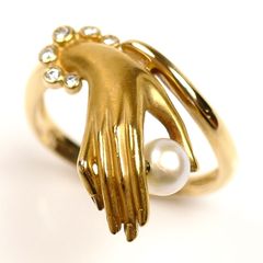 Carrera y Carrera カレライカレラ K18YG イエローゴールド パール ダイヤ リング・指輪 パール約5.2mm ダイヤモンド 20号 8.0g レディース 中古