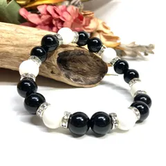 モリオン&ホワイトオニキス パワーストーン ブレスレット 天然石ブレス (シルバー) 10mm メンズ・レディース 厄除け 人間関係 お守り [3]