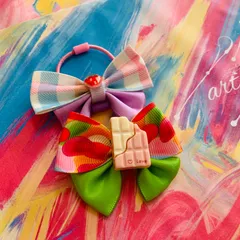 ②リボン　スイーツ　ヘアアクセサリー　ヘアゴム　女の子　キッズ　子供　おしゃれ　誕生日　プレゼント　クリスマス　チョコ　いちご　アイドル保育園　幼稚園　小学生