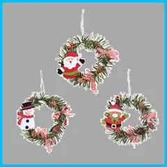 【人気商品】15cm 3個セット クリスマス飾り かわいい サンタクロース 雪だるま クマ 松ぼっくり付き クリスマスリース 花輪 クリスマスツリー オーナメント ドア 玄関リース 壁掛け インテリア 装飾 プレゼント(A)