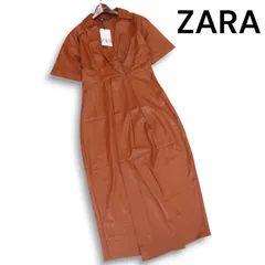 【新品 未使用】 ZARA ザラ 現行タグ★ フェイク レザー 半袖 ロング シャツ ワンピース Sz.S レディース