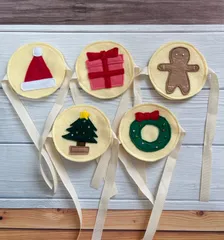 PE46★フェルト知育玩具 リボン結び練習 ガーランド クリスマス ハンドメイド 療育 5個セット