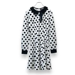 【アウトレット】レディース　ワンピース　XSサイズ　白　黒　ホワイト　ブラック　バイカラー　2トーン　ドット柄　Aライン　ストレッチ