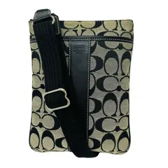 COACH シグネチャー 6016 ブラック × グレー キャンバスレザー ショルダーバッグ ユニセックス 【中古】 42507K169