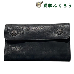 クロムハーツ Chrome Hearts ウェーブ ウォレット クロスボタン  デストロイレザー ブラック 財布 レザー 本革