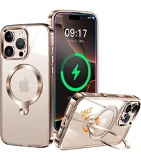 ★ZapNet iPhone 16 Pro Max 用 クリア ケース Magsafe 対応 [定点スタンド・超絶安定性][本体を再現・極透明]ストラップホール付き マグセーフ ワイヤレス充電対応 6.9インチ(デザートチタニウム)
