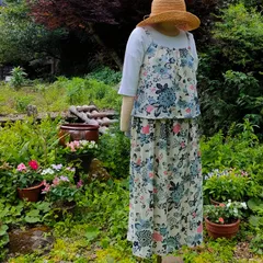 着物リメイク　✿花柄小紋のキャミソール＆スカート　セットアップ