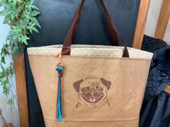 ハンドメイド　米袋バック　パグ　水玉