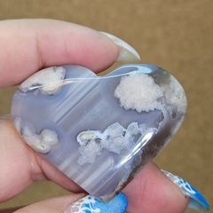 ☆天然石☆ブルーフラワーアゲート☆雨桜瑪瑙☆ぷっくり ハート☆大