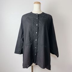 【美品】Jena espace merveilleux バンドカラー　レース　コットン　七分袖　ブラウス　ゆったり　体型カバー　シャツ