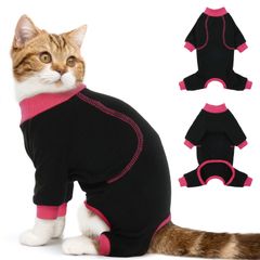 新品 Kuoserペット服 猫術後服 四足 粘着性素材 毛髪の掃除に役に立つ 術後ウェア 介護服 雄雌兼用 避妊手術 傷口保護 皮膚保護 術後回復 感染防止 快適 猫パジャマ ブラック2XL