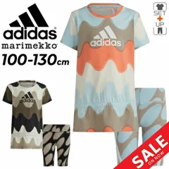 アディダス キッズ ベビー 半袖Tシャツ ショートタイツ 上下 マリメッコ 女の子 100-130cm adidas セットアップ 2点セット 総柄 スポーツ カジュアル ウェア 子供 子ども 上下組 女児 ガールズ おしゃれ かわいい/ECH25