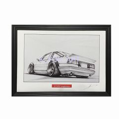 トヨタ８６トレノ カスタム リア　鉛筆画　名車 旧車 ノスタルジックカー イラスト 絵画 デッサン 絵　A4サイズ   額付き 作者直筆サイン入り 車好き 男性 向け バースデー  退職祝い ギフト クリスマス プレゼント にも最適