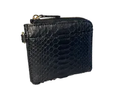 【GUODI】 コンパクトミニ財布 L字ファスナー型 手提げストラップ付き パイソン 本革 レディース メンズ HJ-PY101ブラック ヘビ革 へび革 蛇革 財布 サイフ さいふ ミニウォレット ユニセックス 男女兼用