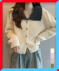 新品 レディース ニットカーディガン 大きめ襟 長袖トップス セーター 春秋 韓国ファッション【送料無料】