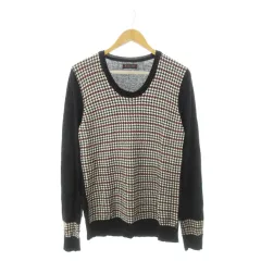 モルガンオム MORGAN HOMME MORGAN DE TOI ニット セーター ラウンドネック 長袖 ウール混 切替 千鳥 総柄 LL 黒 ブラック /AH3のサムネイル
