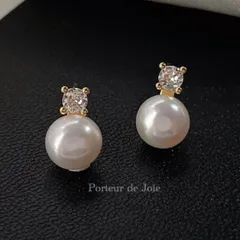 No.53　「淡水パール × マイクロジルコニア上品ピアス」　SV925ポスト　14Kゴールドコーティング