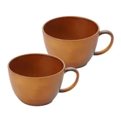 【新着商品】カップ ボウル スープボウル 食器 割れにくい セット おしゃれ 正和(Showa) レンジで使える木目調手付 スープカップ (ライトブラウン・2個組)
