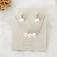21-1. 【セット】金属アレルギー対応 パールの三連ネックレス、ピアスセット