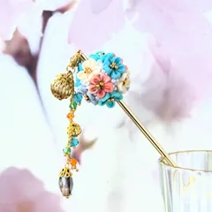 ❁メタルブルーかんざし・大人かわいいつまみ細工アクセサリー❁ミニボールブーケ・簪・和装髪飾り・和玉かんざし・ボールブーケ・簪・卒業式・入学式・成人式・七五三・着物・和装・浴衣髪飾り・ハンドメイド・ヘアアクセサリー・記念日・行事