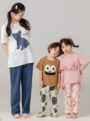 パジャマ キッズ 半袖 長ズボン 綿 子供 男の子 女の子 上下セット 子供パジャマ 半袖パジャマ 子供 子ども こども 子供服 子ども服 こども服 ルームウェア ジュニア 春 夏 男子 女子 男児 女児 部屋着 寝巻jianqunxz02