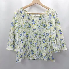 ◇ ⊂Φ NATURAL BEAUTY BASIC 花柄 七分袖 ブラウス サイズS ホワイト ブルー イエロー レディース E  【1502060044097】