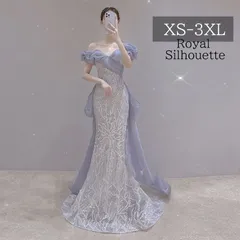 ナイトドレス パーティードレス ブルー 青 マーメイド 結婚式 大きいサイズ ドレス 謝恩会 XS S M L XL LL 2XL XXL 3XL XXXL パーティー 姫系 発表会 プリンセス ロング丈 フェミニン 披露宴 オフショルダー 豪華