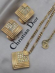 クリスチャンディオール Christian Dior ヴィンテージ　ラインストーン 　デザイン　スクエア 　ネックレス　イヤリング  ３点セット