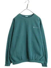 【お得なクーポン配布中!】 チャンピオン ワンポイント スウェット メンズ レディース L 程 古着 Champion 裏起毛 トレーナー スクリプト ロゴ 刺繍 クルーネック 前V