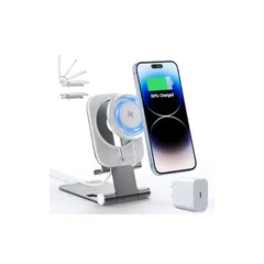 ワイヤレス充電器 Magsafe対応 iPhone 16/15/14/13/12 Pro Max Miniシリーズ対応【ワイヤレス充電スタンド+ 20W USB-Cアダプター付属】マグネット式 USB-Cケーブル付き 折り畳み式 角度調節 スマホ充電器 ス 0