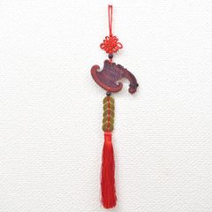 木斧 五帝銭 根付 木製 紐含む全長38cm 魔除け