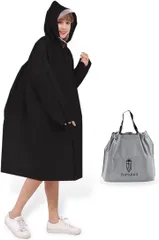 fortulux レインコート 自転車 リュック対応 レディース 学生 高校生 カッパ レインポンチョ 雨具 通学 通勤 防水 ロング 長め メンズ キッズ( ブラック,  L)