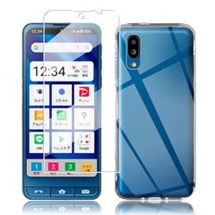 Koucfum 対応 シンプルスマホ6 用の ガラスフィルム+クリア ケース 透明 ソフト シンプルスマホ6 a201sh/BASIO active SHG09 用 保護フィルム 1枚【旭硝子素材製】 硬度9H 高透過率 飛散防止 自?吸着 シンプルスマホ6 
