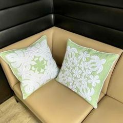 ［セット］クッションカバー♡モンステラ&ホヌ♡45×45♡セルドングリーン♡ハワイアンキルト