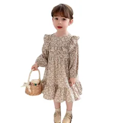 [Lezalic] キッズ ワンピース 小花 (100) 総柄 フリル 長袖 女の子 フレア アウトドア シャツ ベビー 赤ちゃん 新生児 (100) [100] [S]