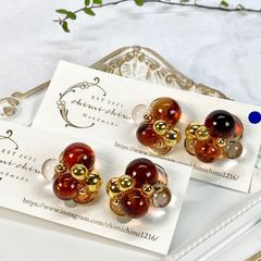 べっ甲カラーバブルピアス/サージカルステンレス