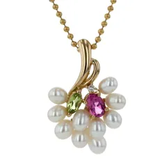 値下げ TASAKI タサキ K18YG イエローゴールド ネックレス ダイヤ 0.02ct 真珠 ペリドット トルマリン パール 60cm【新品仕上済】【zz】【中古】