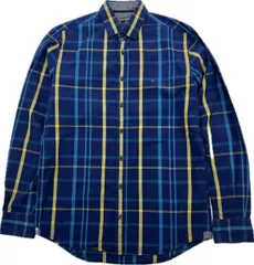 TOMMY HILFIGER ☆ トミーヒルフィガー ブルー イエロー チェック 長袖 シャツ S メンズ 通年 アメカジ シティー ストリート 古着■S3718