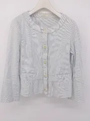 ◇ any SiS エニィスィス 七分袖 薄手 ノーカラー ジャケット サイズ2 ライトブルー系 レディース P  【1302080000321】