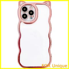 【特価】【LuceTerra】 iPhone クリアケース 猫耳 スマホケース (iPhone13promax pink)