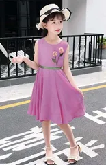 韓国子供服 ワンピース ワンピ キッズ 子供 女の子 ノースリーブ Aライン 花柄 子ども ラウンドネック 女児 ワンピース 夏服 春物 お出かけ おしゃれ カジュアル オシャレ シンプル きれいめ キレイ かわいい パープル 110/130 dn121l6